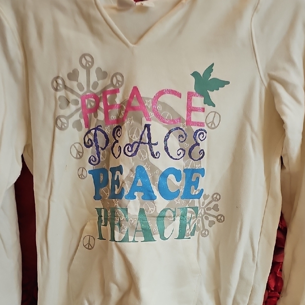 Children's Place Girls Peace Graphic Cream Sweatshirt Size 14